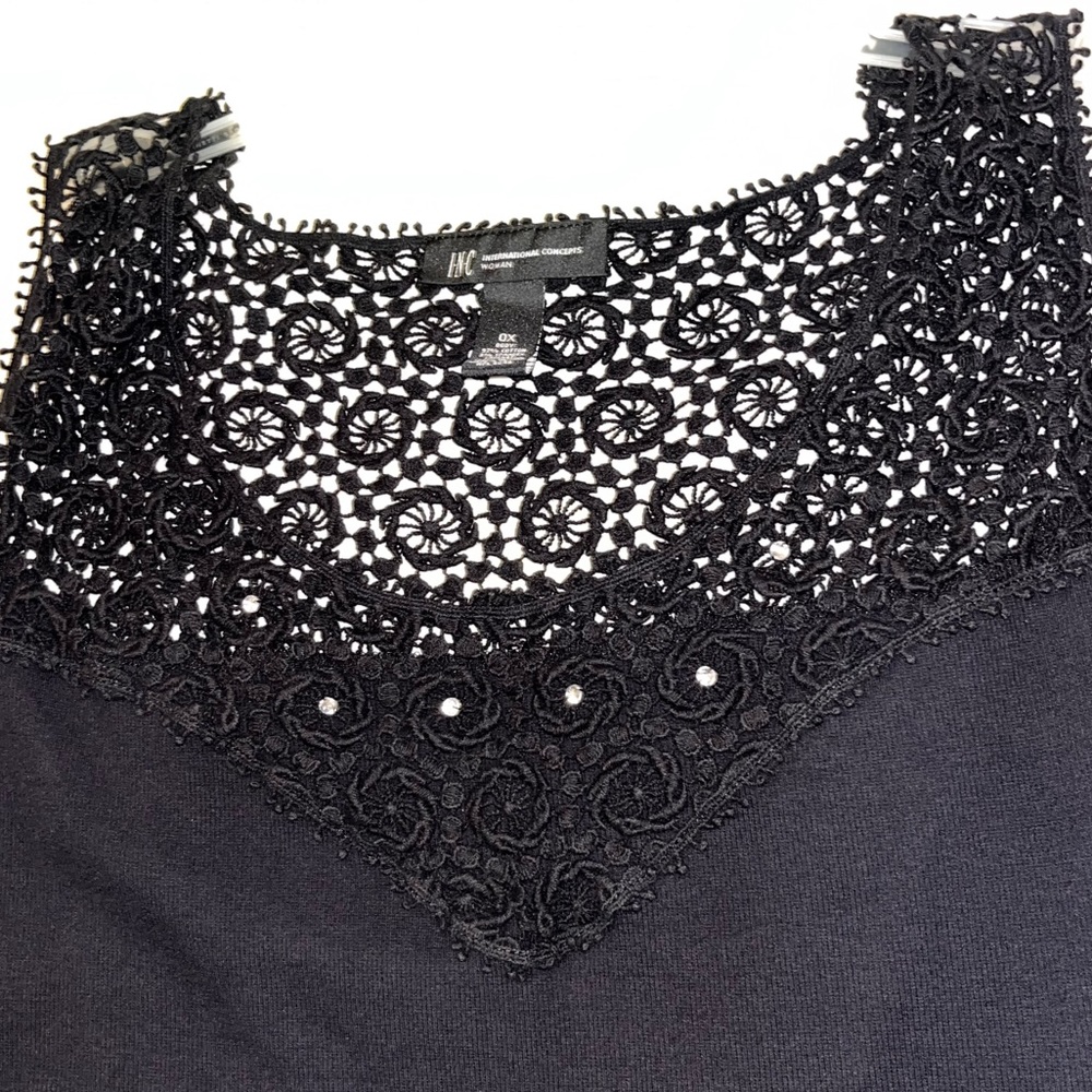 Gorgeous INC Black Tank Top with Crochet Details Size OX